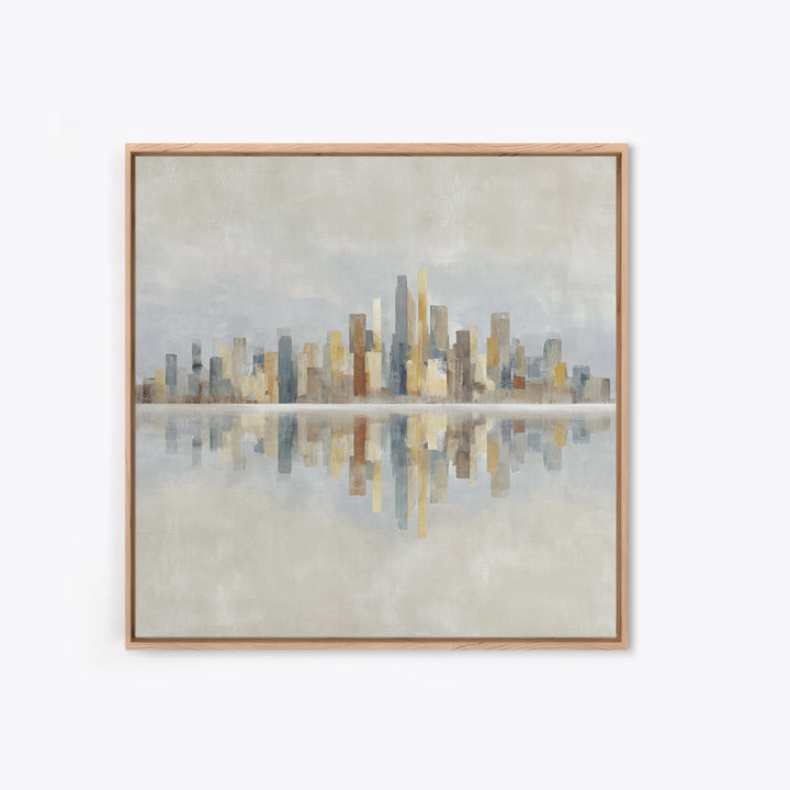 Urban Skyline in Muted Evening Color Framed Canvas Print, Wall Art, Wood Wall Art, Living Room Decor, Fine Art, WAL-1x1-42