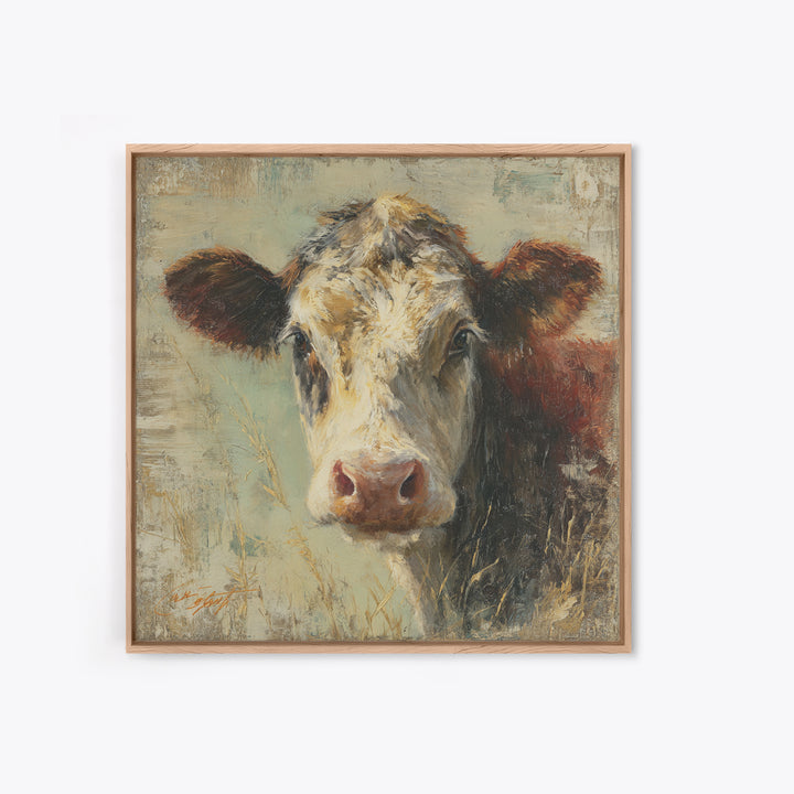 Rustic Farmhouse Cow Portrait Framed Canvas Print, Wall Art, Framed Wall Art, Living Room Decor, Fine Art, Fine Art Print, WAL-1x1-43
