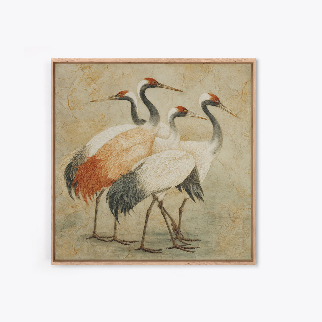 Monochrome Ink Crane Composition Framed Canvas Print, Wall Art, Art, Living Room Decor, Fine Art, Wall Clock, WAL-1x1-48