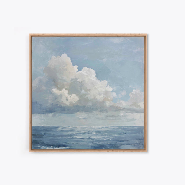 Classic Seascape with Dramatic Clouds Framed Canvas Print, Wall Art, Living Room Decor, Oil Painting, Minimalist Decor, WAL-1x1-51