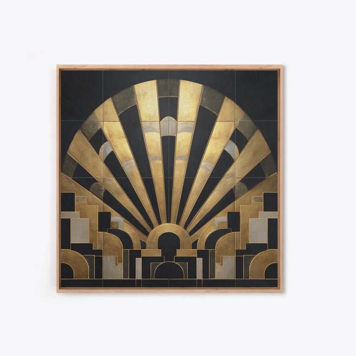 Art Deco Gold Fan Pattern Framed Canvas Print, Wall Art, Canvas Wall Art, Living Room Decor, Fine Art, Statement Artwork, WAL-1x1-68