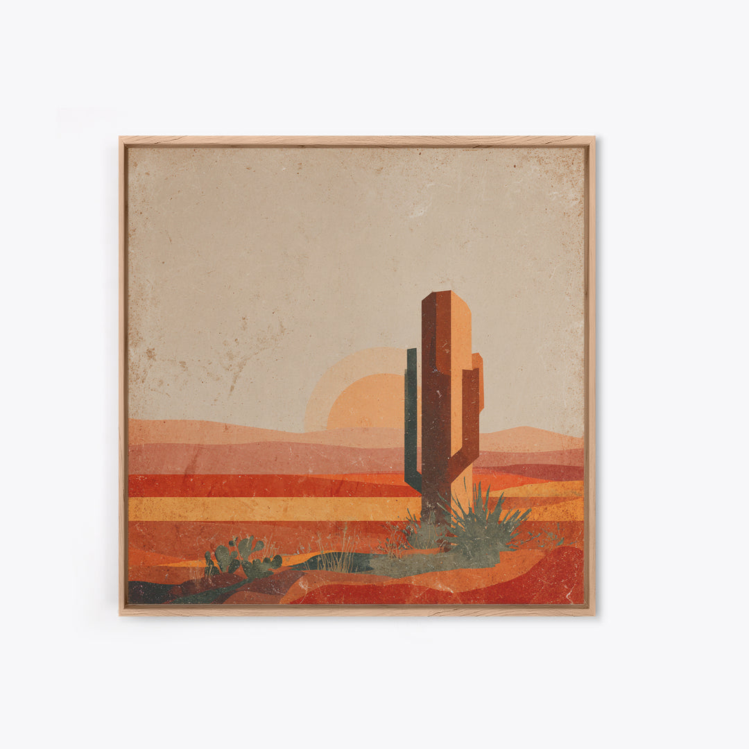 Desert Landscape in Warm Terracotta Tones Framed Canvas Print, Wall Art, Metal Wall Art, Living Room Decor, Oil Painting, WAL-1x1-7