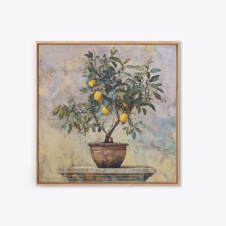 Mediterranean Lemon Branch Still Life Framed Canvas Print, Wall Art, Prints Wall Art, Living Room Decor, Oil Painting, WAL-1x1-70