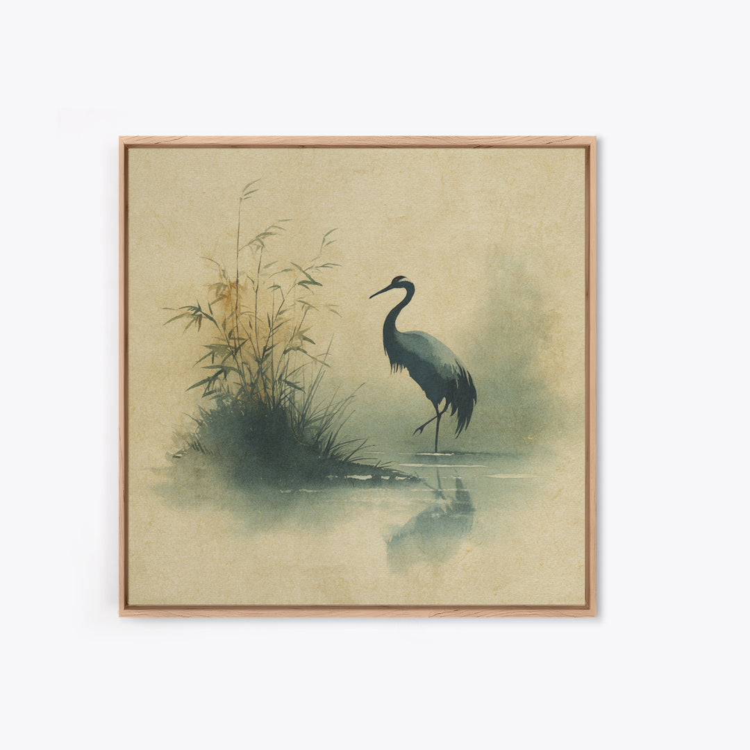 Monochrome Ink Crane Composition Framed Canvas Print, Wall Art, Wood Wall Art, Living Room Decor, Abstract Art, WAL-1x1-72