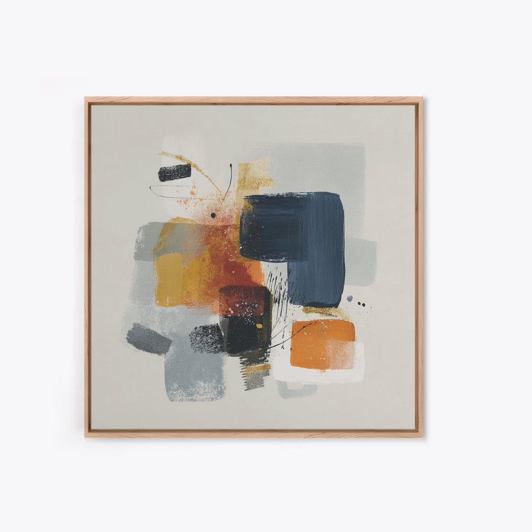 Statement Abstract with Bold Layered Brushwork Framed Canvas Print, Wall Art, Home Decor, Living Room Decor, Abstract Art, WAL-1x1-73