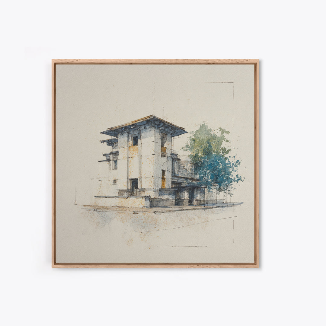 Black and White Architectural Study Framed Canvas Print, Wall Art, Fine Art Print, Living Room Decor, Fine Art, WAL-1x1-80