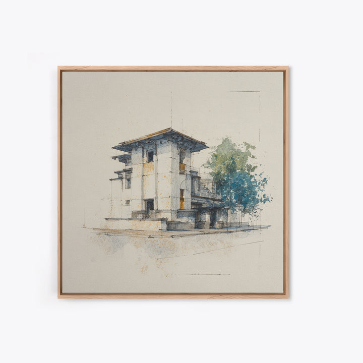 Black and White Architectural Study Framed Canvas Print, Wall Art, Fine Art Print, Living Room Decor, Fine Art, WAL-1x1-80