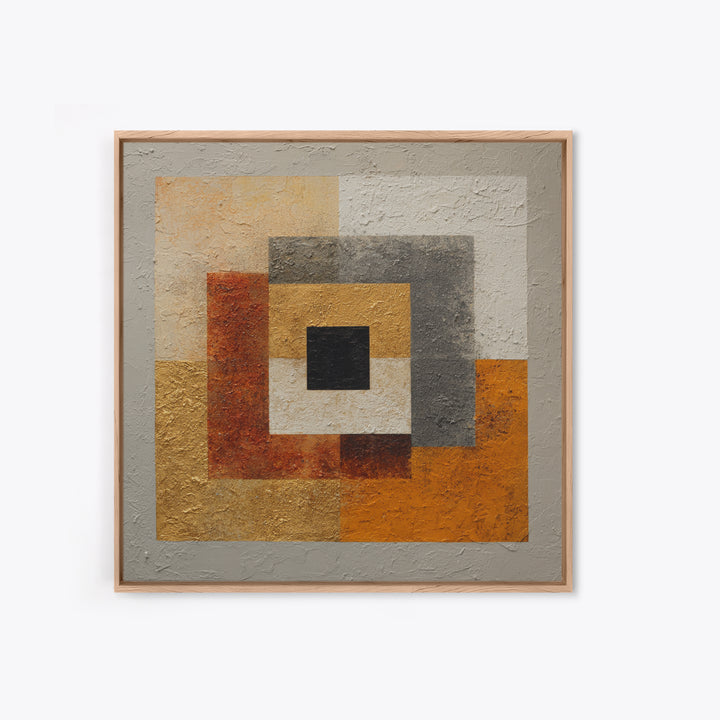Mid Century Color Block Composition Framed Canvas Print, Wall Art, Wood Wall Art, Living Room Decor, Abstract Art, WAL-1x1-84