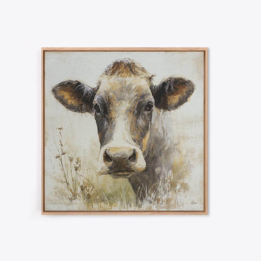 Rustic Farmhouse Cow Portrait Canvas Print, Wall Art, Room Decor, Living Room Decor, Oil Painting, Printable Wall Art, WAL-1x1-91
