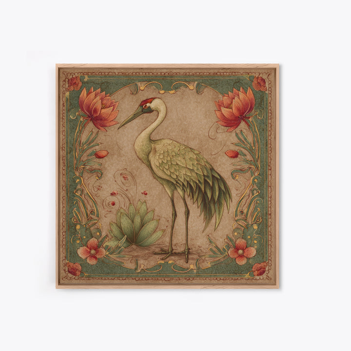 Monochrome Ink Crane Composition Framed Canvas Print, Wall Art, Art Print, Living Room Decor, Fine Art, Wall Hanging, WAL-1x1-96