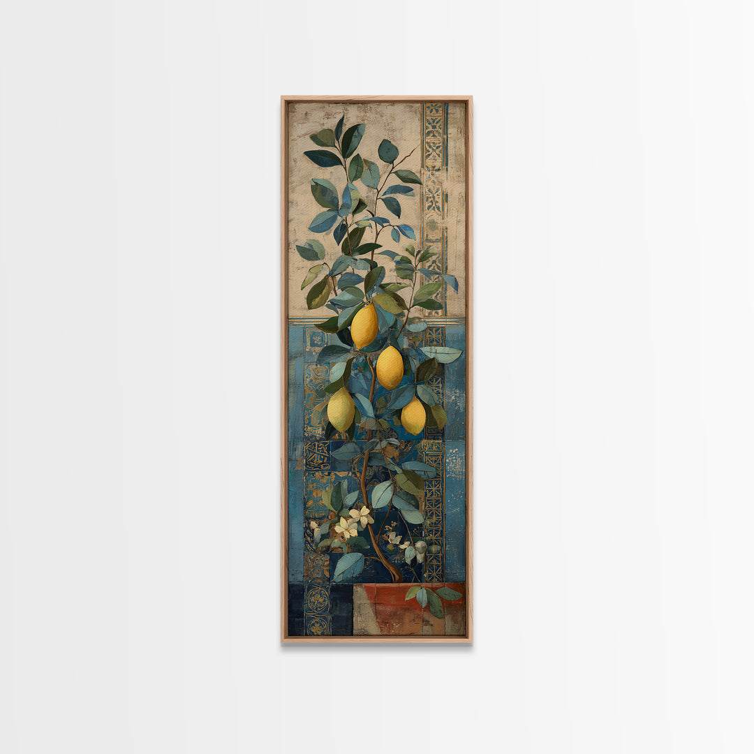 Mediterranean Lemon Branch Still Life Canvas Print, Wall Art, Textured Wall Art, Living Room Decor, Watercolor Art, WAL-1x3-10