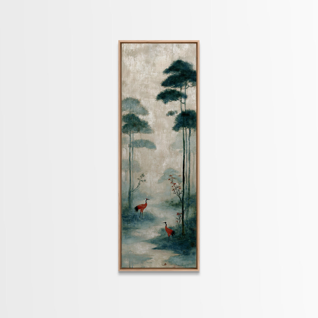 Monochrome Ink Crane Composition Canvas Print, Wall Art, Living Room Decor, Oil Painting, Metal Wall Art, Digital Wall Art, WAL-1x3-12