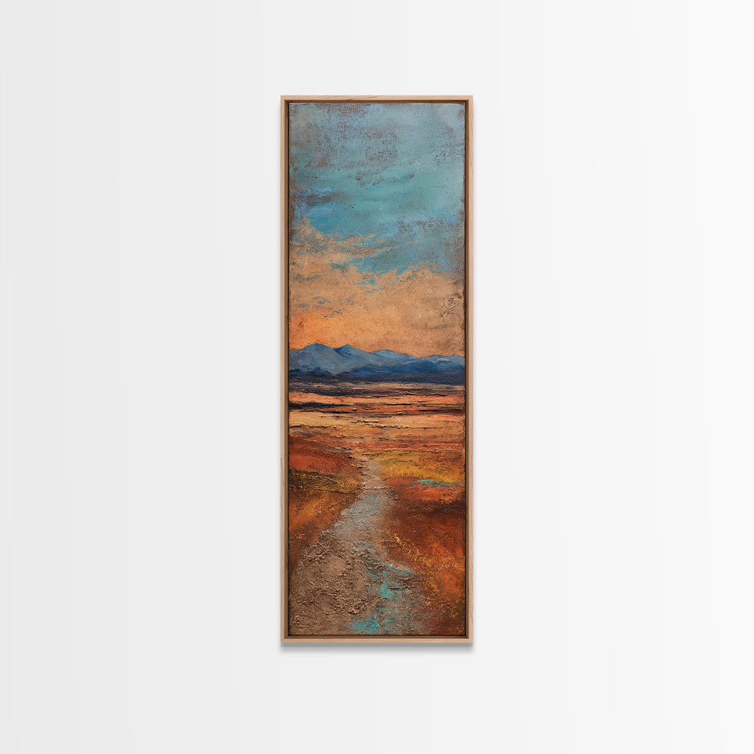 Desert Landscape in Warm Terracotta Tones Framed Canvas Print, Wall Art, Metal Wall Art, Living Room Decor, Oil Painting, WAL-1x3-19