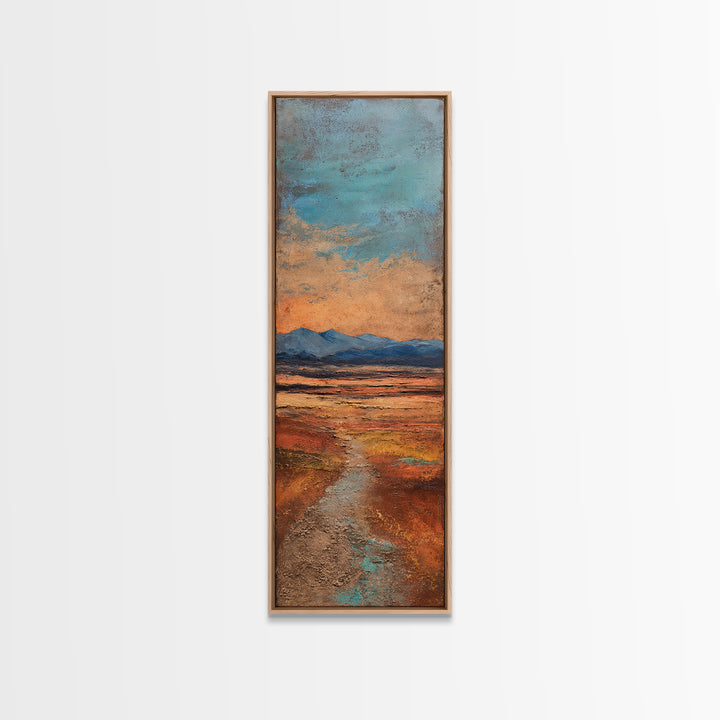 Desert Landscape in Warm Terracotta Tones Framed Canvas Print, Wall Art, Metal Wall Art, Living Room Decor, Oil Painting, WAL-1x3-19
