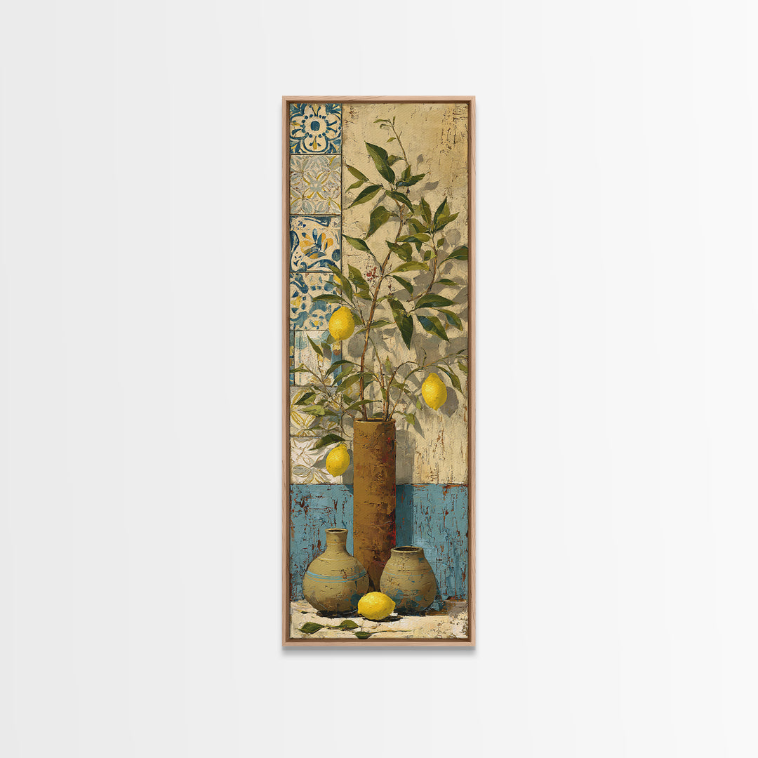 Mediterranean Lemon Branch Still Life Framed Canvas Print, Wall Art, Abstract Wall Art, Living Room Decor, Fine Art, WAL-1x3-34
