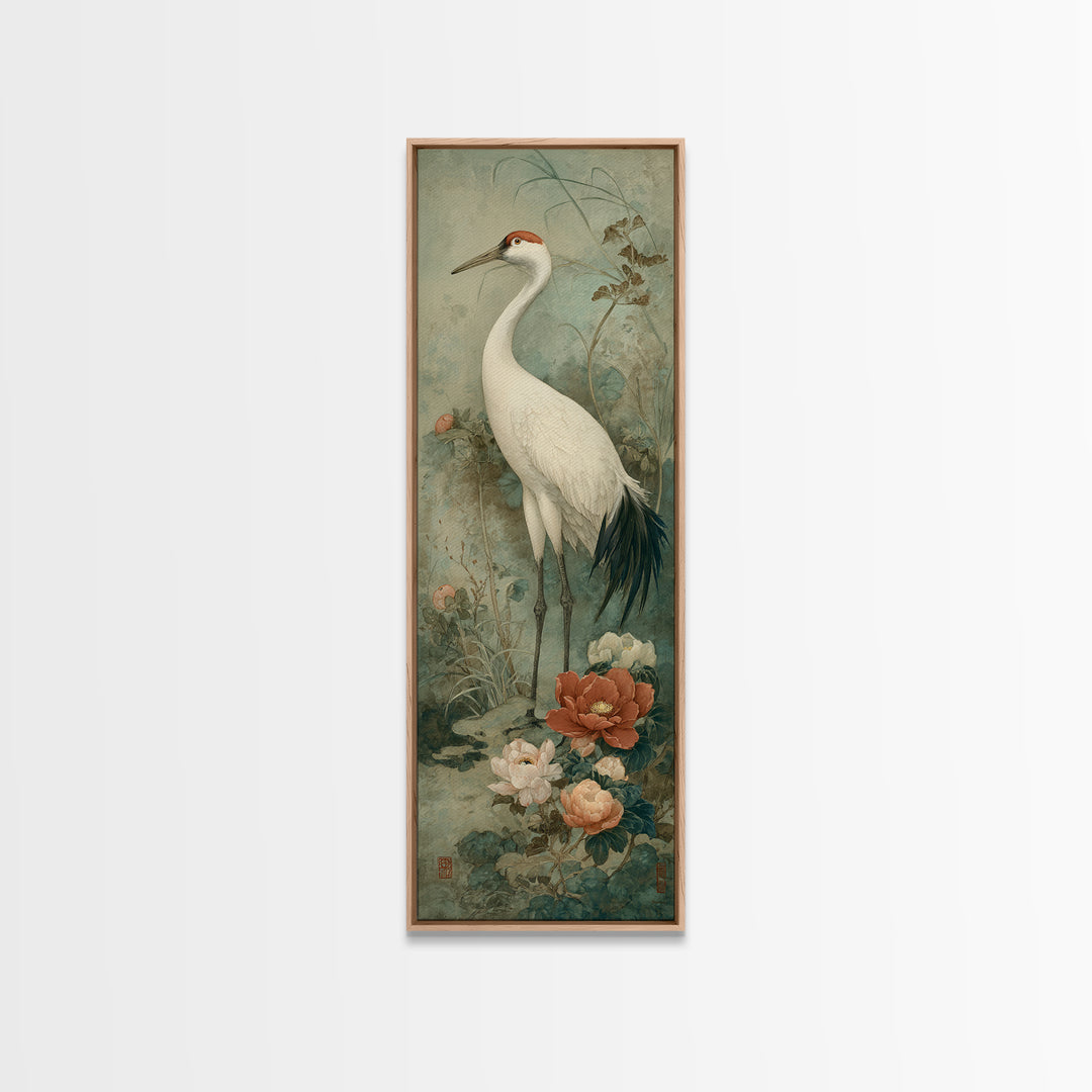 Monochrome Ink Crane Composition Framed Canvas Print, Wall Art, Art Print, Living Room Decor, Fine Art, Wall Hanging, WAL-1x3-36