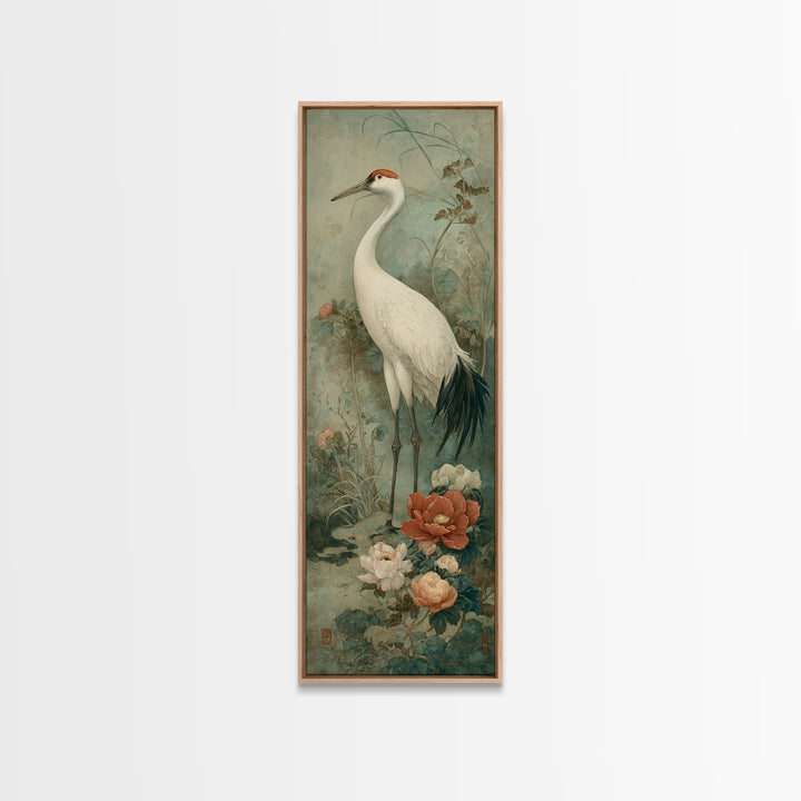 Monochrome Ink Crane Composition Framed Canvas Print, Wall Art, Art Print, Living Room Decor, Fine Art, Wall Hanging, WAL-1x3-36