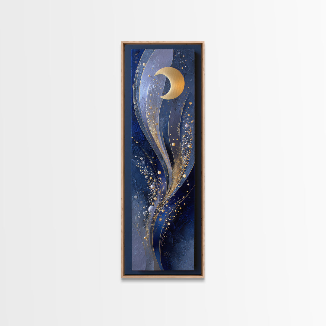 Celestial Moon and Stars Artwork Framed Canvas Print, Wall Art, Fine Art Print, Living Room Decor, Fine Art, WAL-1x3-50
