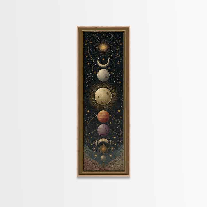 Celestial Moon and Stars Artwork Framed Canvas Print, Wall Art, Fine Art Print, Living Room Decor, Fine Art, WAL-1x3-74