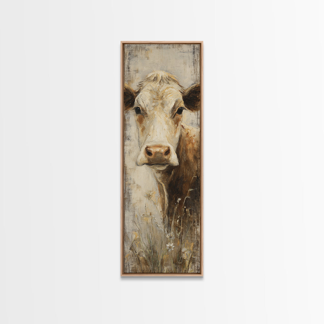 Rustic Farmhouse Cow Portrait Framed Canvas Print, Wall Art, Prints Wall Art, Living Room Decor, Fine Art, Textured Painting, WAL-1x3-79