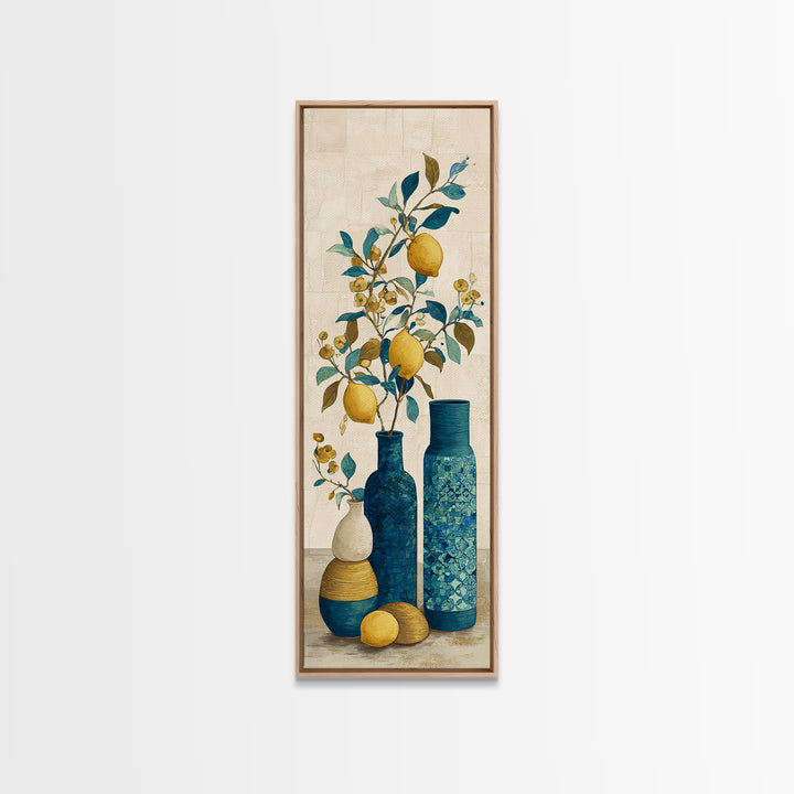 Mediterranean Lemon Branch Still Life Canvas Print, Wall Art, Boho Decor, Living Room Decor, Fine Art, Painting, WAL-1x3-82