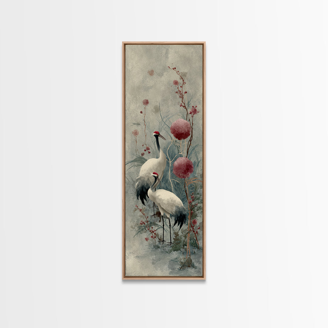 Monochrome Ink Crane Composition Framed Canvas Print, Wall Art, Art Deco, Living Room Decor, Fine Art, Abstract Wall Art, WAL-1x3-84