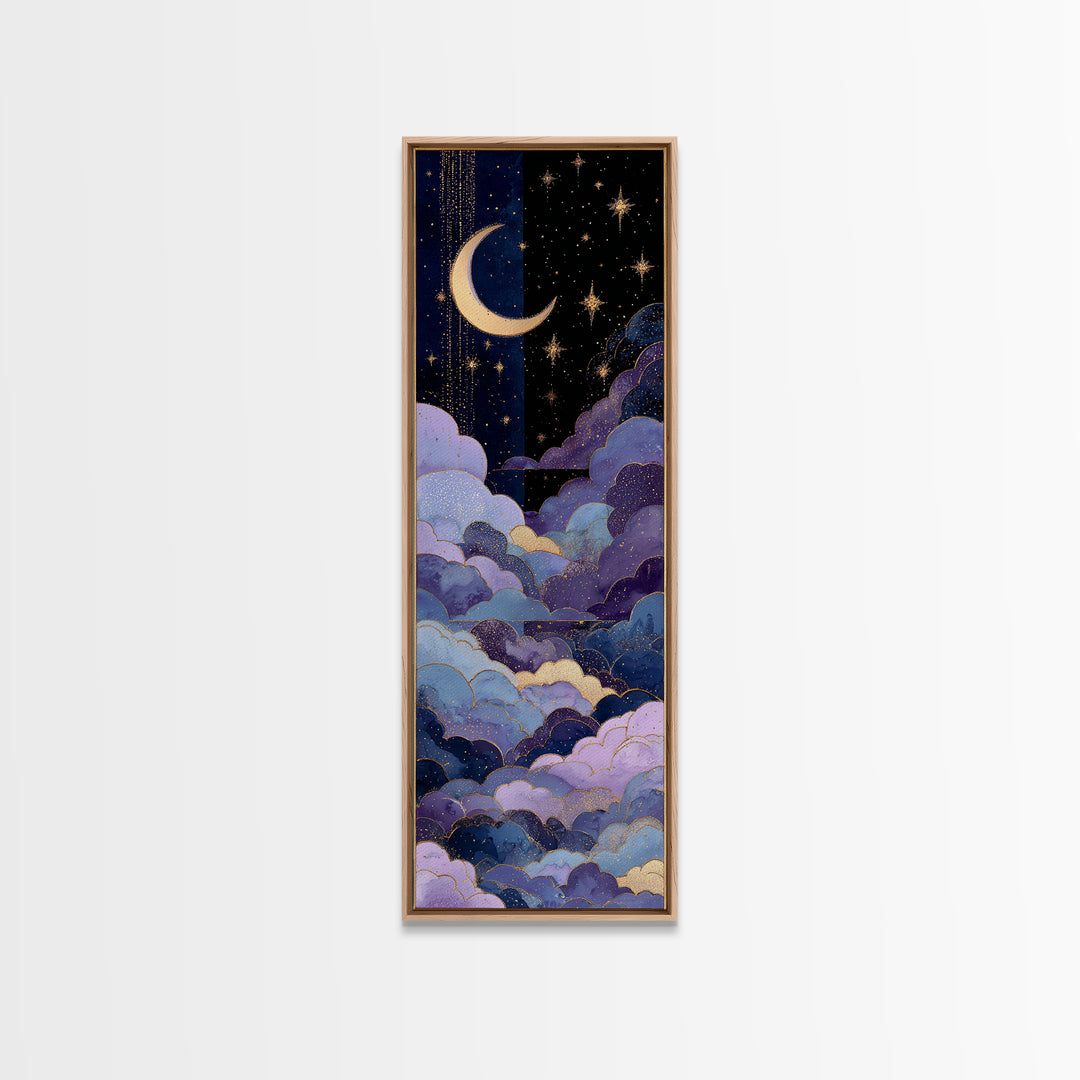 Celestial Moon and Stars Artwork Canvas Print, Wall Art, Textured Painting, Living Room Decor, Fine Art, Wall Hangings, WAL-1x3-98