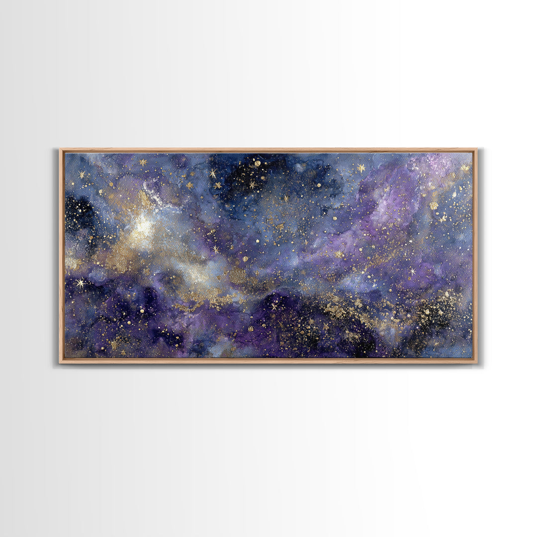 Celestial Moon and Stars Artwork Framed Canvas Print, Wall Art, Contemporary Art, Living Room Decor, Fine Art, WAL-2x1-10