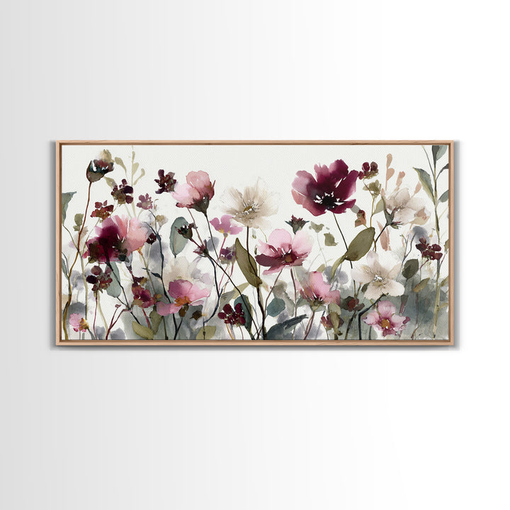 Impressionist Meadow of Wildflowers Framed Canvas Print, Wall Art, Painting, Living Room Decor, Watercolor Art, WAL-2x1-13