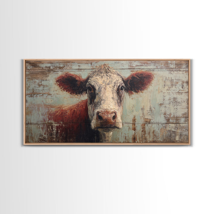 Rustic Farmhouse Cow Portrait Framed Canvas Print, Wall Art, Home Decor, Living Room Decor, Fine Art, Digital Wall Art, WAL-2x1-15
