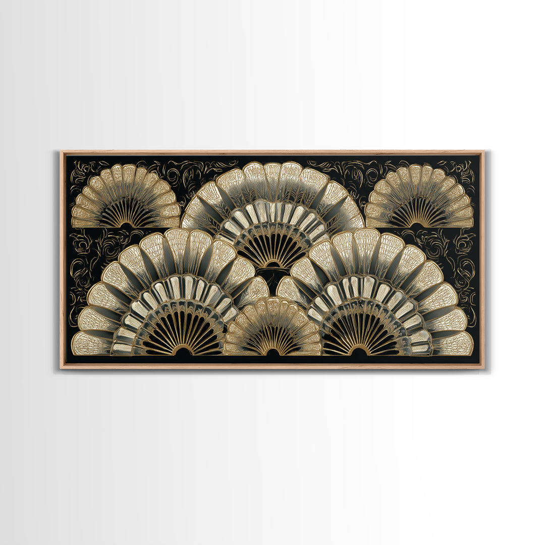 Art Deco Gold Fan Pattern Framed Canvas Print, Wall Art, Fine Art Print, Living Room Decor, Fine Art, Wall Decor, WAL-2x1-16