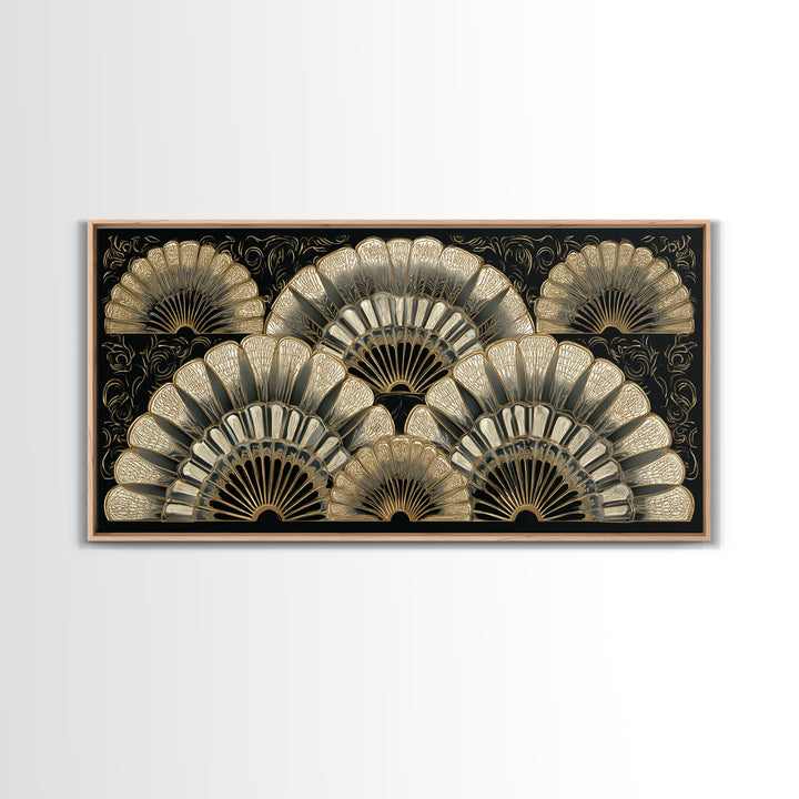 Art Deco Gold Fan Pattern Framed Canvas Print, Wall Art, Fine Art Print, Living Room Decor, Fine Art, Wall Decor, WAL-2x1-16