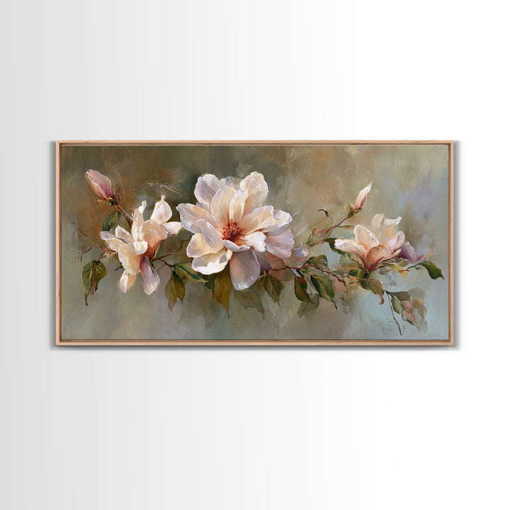 Soft Floral Oil Painting Framed Canvas Print, Wall Art, Printable Wall Art, Living Room Decor, Oil Painting, WAL-2x1-25