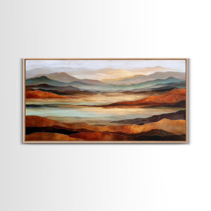 Desert Landscape in Warm Terracotta Tones Framed Canvas Print, Wall Art, Boho Decor, Living Room Decor, Fine Art, WAL-2x1-27