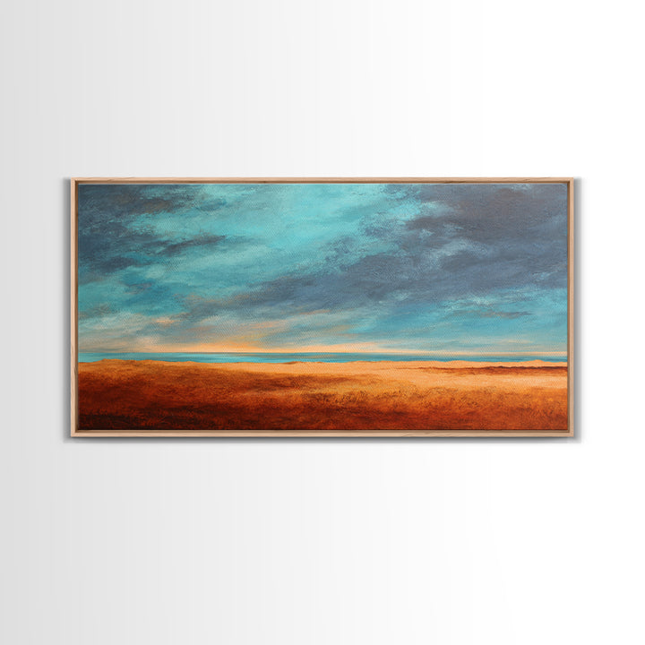 Desert Landscape in Warm Terracotta Tones Framed Canvas Print, Wall Art, Metal Wall Art, Living Room Decor, Oil Painting, WAL-2x1-3