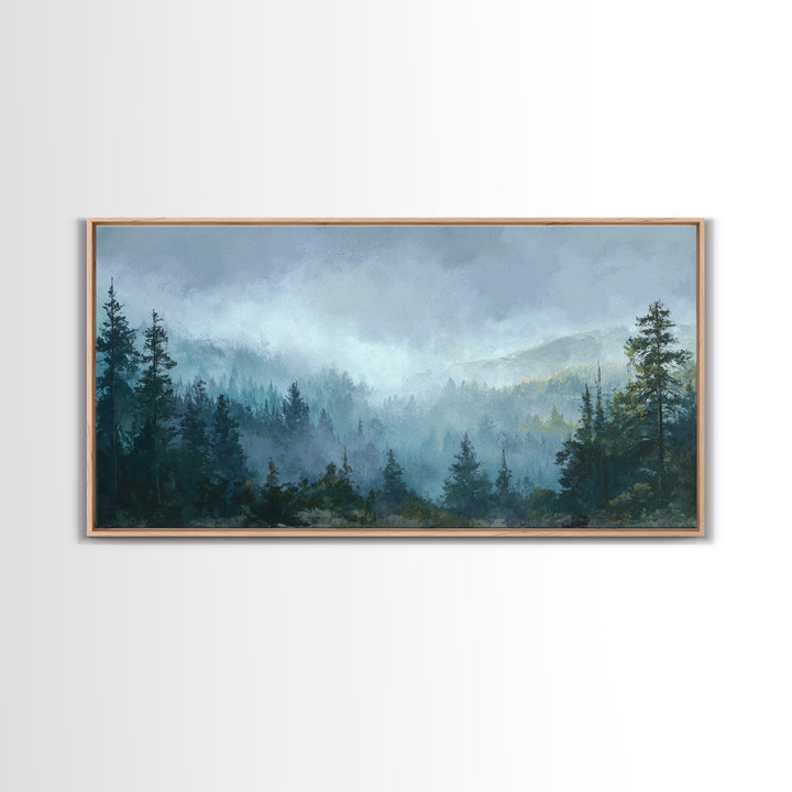 Moody Forest Landscape Framed Canvas Print, Wall Art, Minimalist Decor, Living Room Decor, Oil Painting, Wall Art Prints, WAL-2x1-30