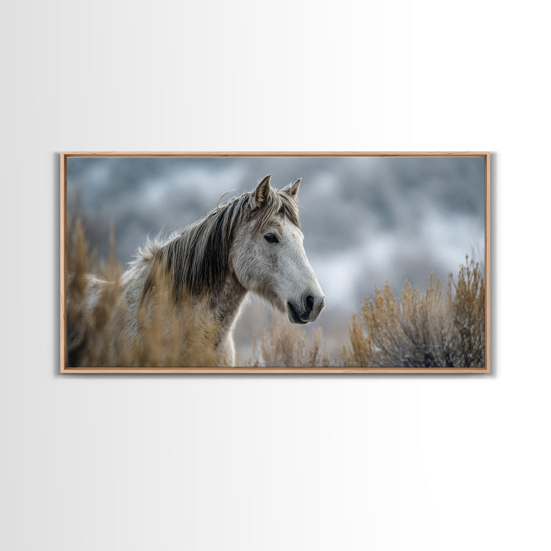 Wild Horse Portrait Framed Canvas Print, Wall Art, Wall Decor, Living Room Decor, Fine Art, Large Wall Art, Art Deco, WAL-2x1-33