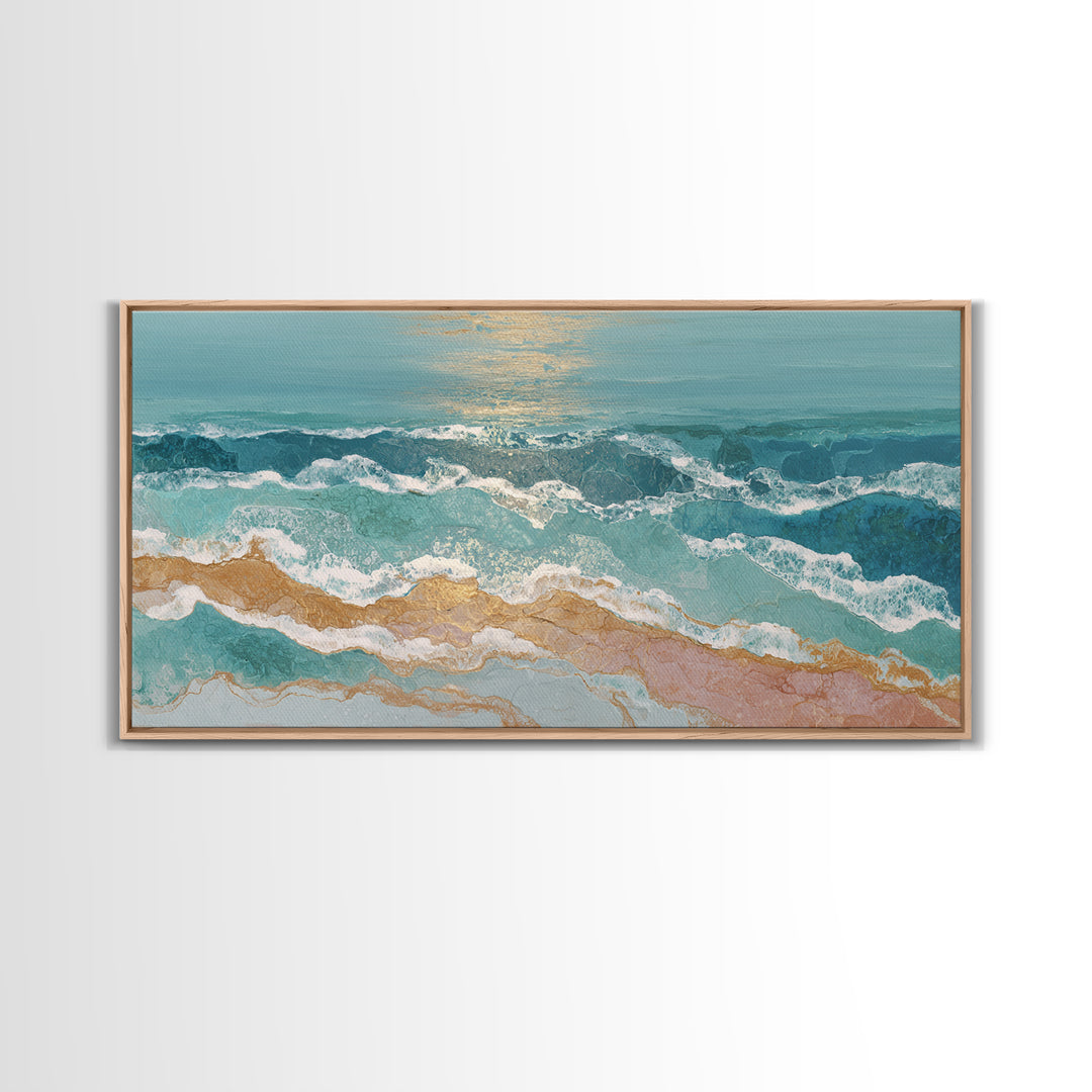 Coastal Aerial Water Study Framed Canvas Print, Wall Art, Large Wall Art, Living Room Decor, Fine Art, Abstract Wall Art, WAL-2x1-55