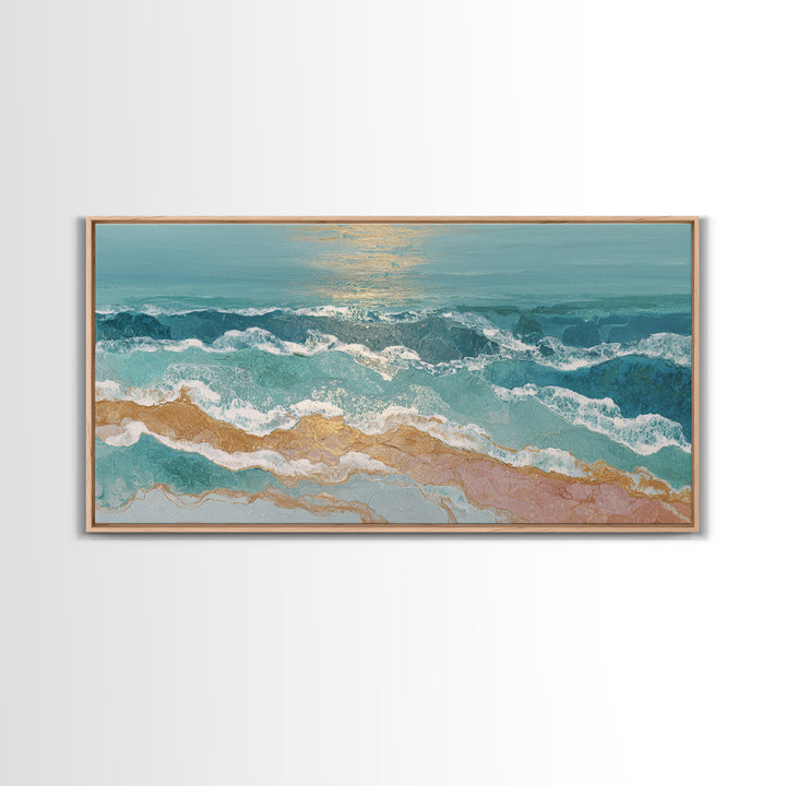 Coastal Aerial Water Study Framed Canvas Print, Wall Art, Large Wall Art, Living Room Decor, Fine Art, Abstract Wall Art, WAL-2x1-55