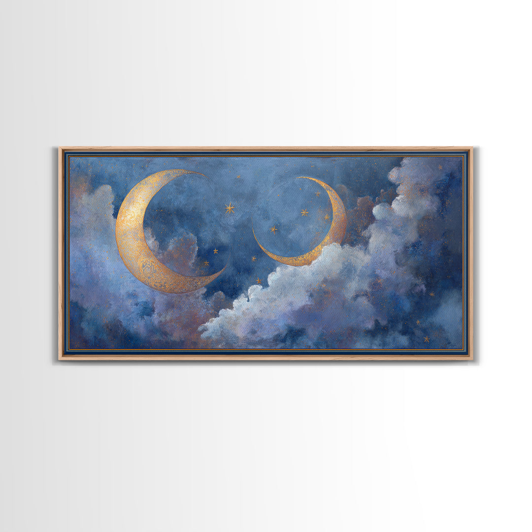 Celestial Moon and Stars Artwork Canvas Print, Wall Art, Painting, Living Room Decor, Fine Art, Art Deco, Wall Hanging, WAL-2x1-58