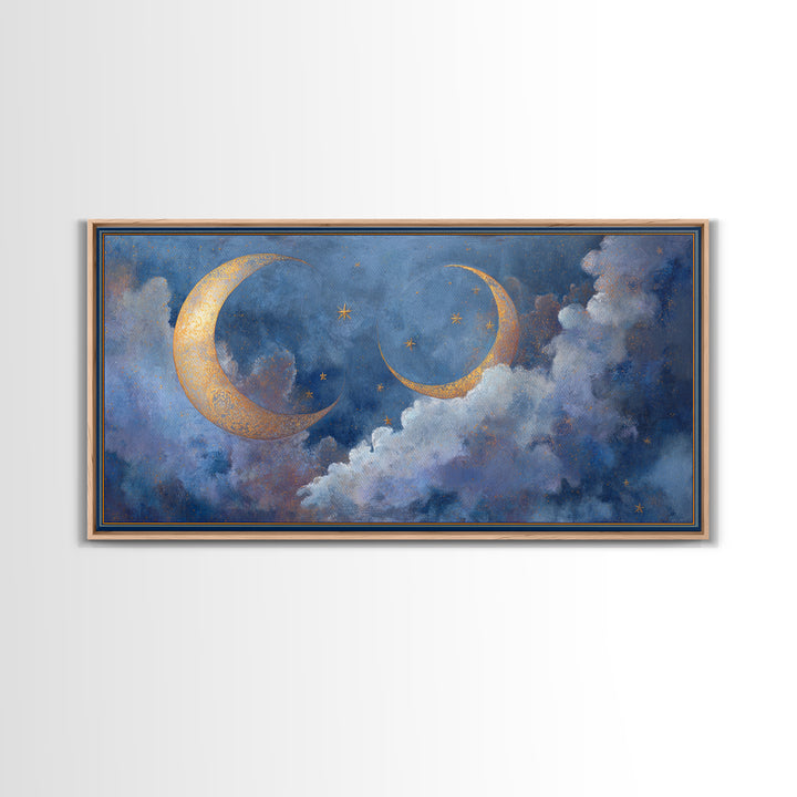 Celestial Moon and Stars Artwork Canvas Print, Wall Art, Painting, Living Room Decor, Fine Art, Art Deco, Wall Hanging, WAL-2x1-58