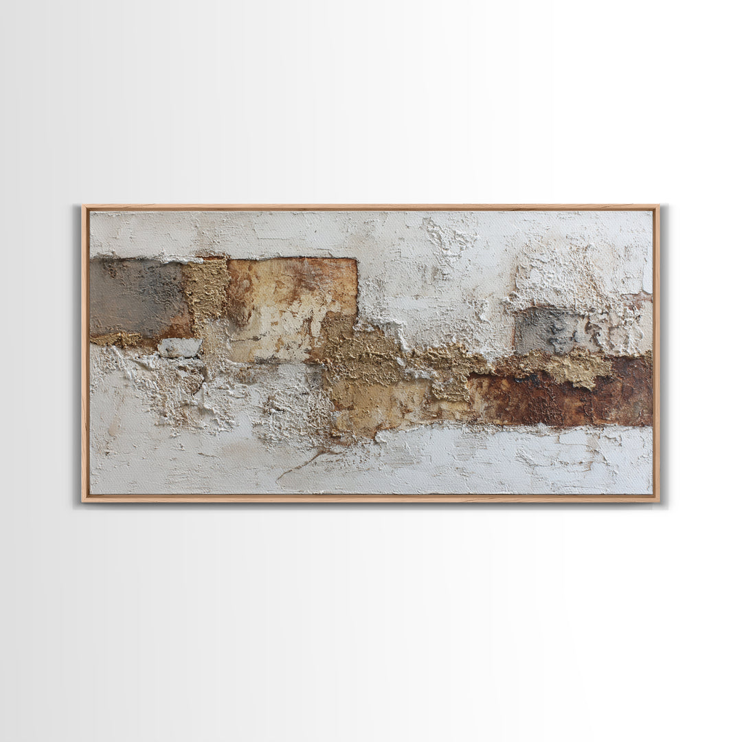 Luxury Neutral Plaster Texture Abstract Framed Canvas Print, Wall Art, Abstract Art, Living Room Decor, Boho Decor, WAL-2x1-59