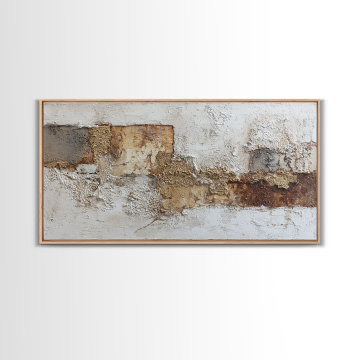 Luxury Neutral Plaster Texture Abstract Framed Canvas Print, Wall Art, Abstract Art, Living Room Decor, Boho Decor, WAL-2x1-59