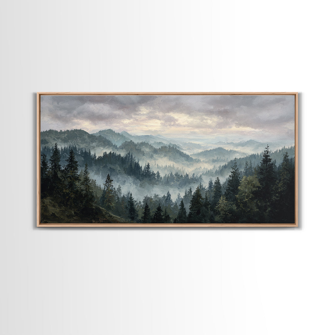 Moody Forest Landscape Framed Canvas Print, Wall Art, Minimalist Decor, Living Room Decor, Oil Painting, Wall Art Prints, WAL-2x1-6