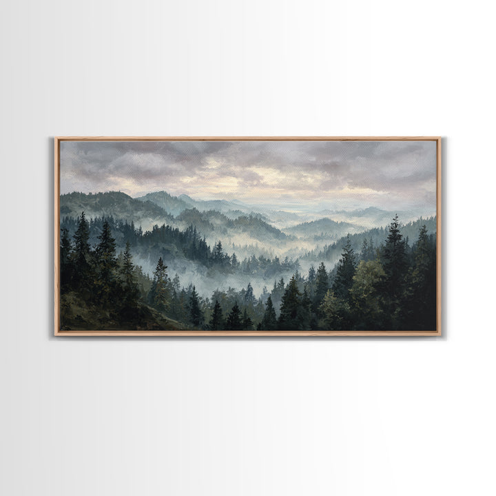 Moody Forest Landscape Framed Canvas Print, Wall Art, Minimalist Decor, Living Room Decor, Oil Painting, Wall Art Prints, WAL-2x1-6