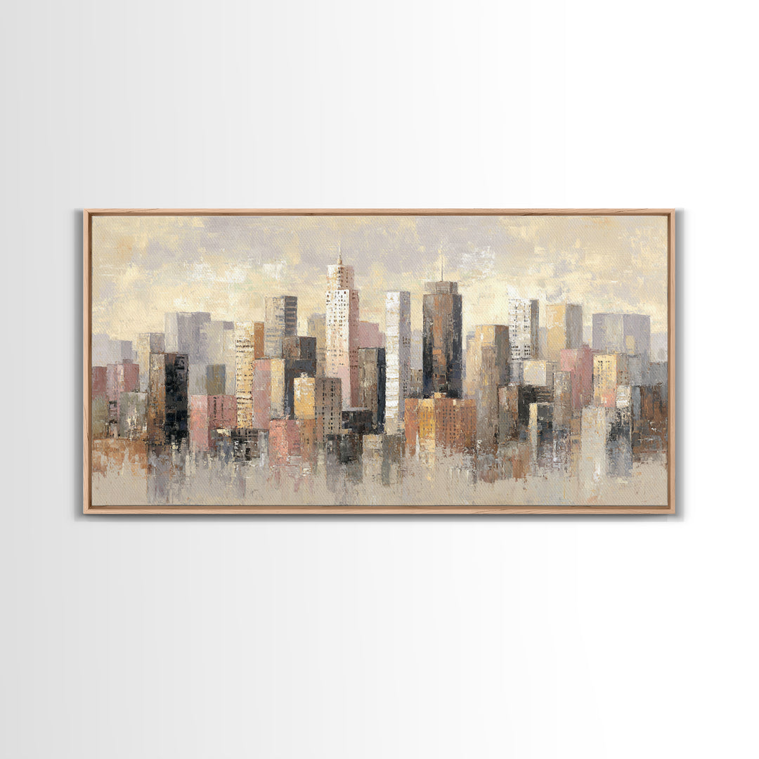 Urban Skyline in Muted Evening Color Canvas Print, Wall Art, Living Room Decor, Abstract Art, Metal Wall Art, WAL-2x1-62