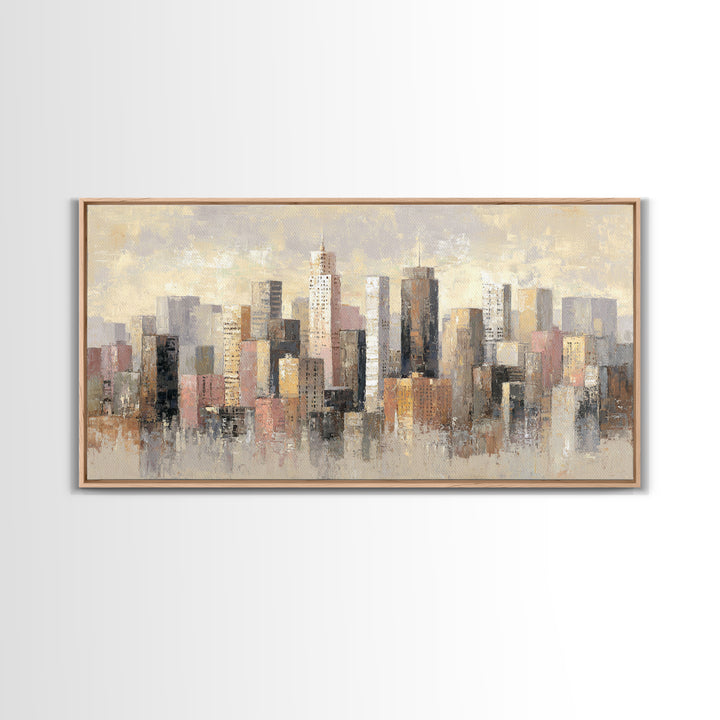 Urban Skyline in Muted Evening Color Canvas Print, Wall Art, Living Room Decor, Abstract Art, Metal Wall Art, WAL-2x1-62