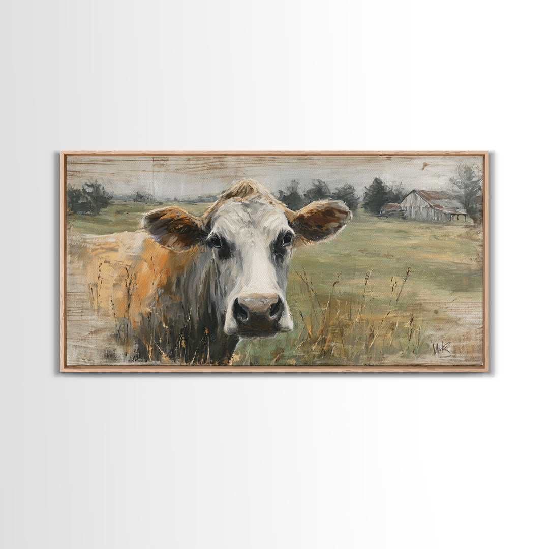 Rustic Farmhouse Cow Portrait Canvas Print, Wall Art, Wall Hanging, Living Room Decor, Fine Art, Gallery Decor, WAL-2x1-63