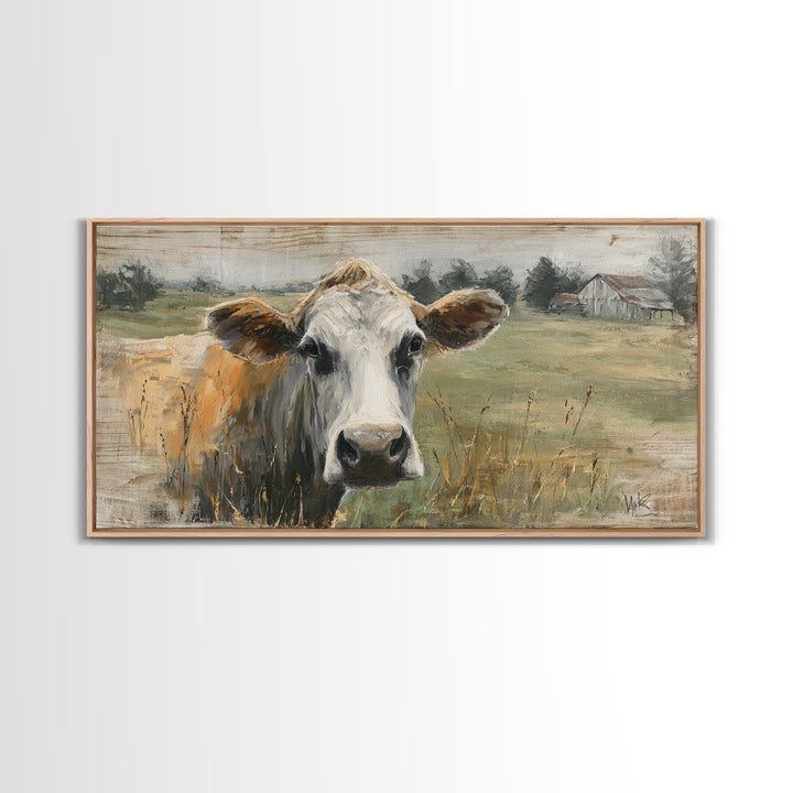 Rustic Farmhouse Cow Portrait Canvas Print, Wall Art, Wall Hanging, Living Room Decor, Fine Art, Gallery Decor, WAL-2x1-63