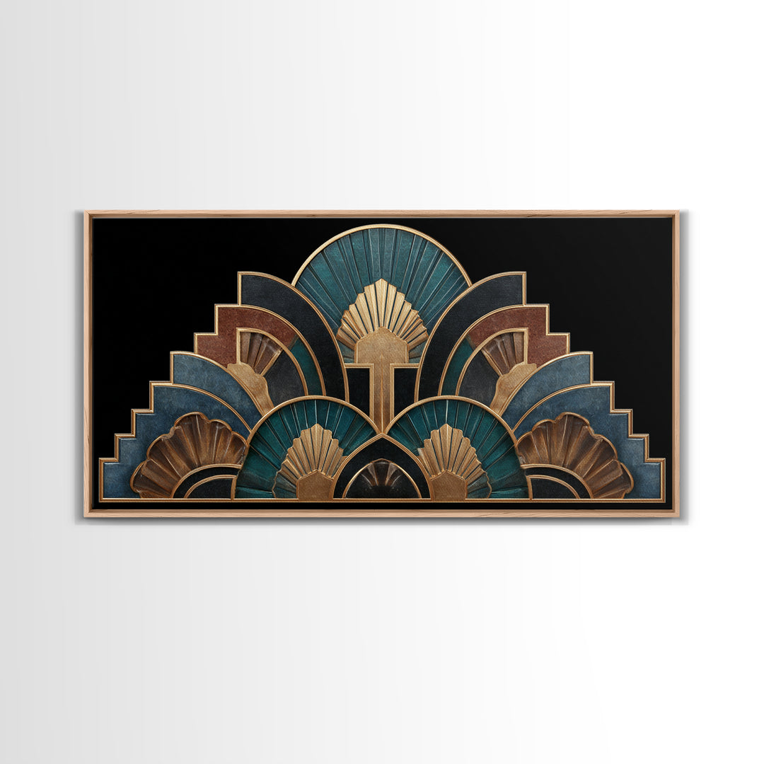 Art Deco Gold Fan Pattern Canvas Print, Wall Art, Printable Wall Art, Living Room Decor, Fine Art, Original Art, WAL-2x1-64